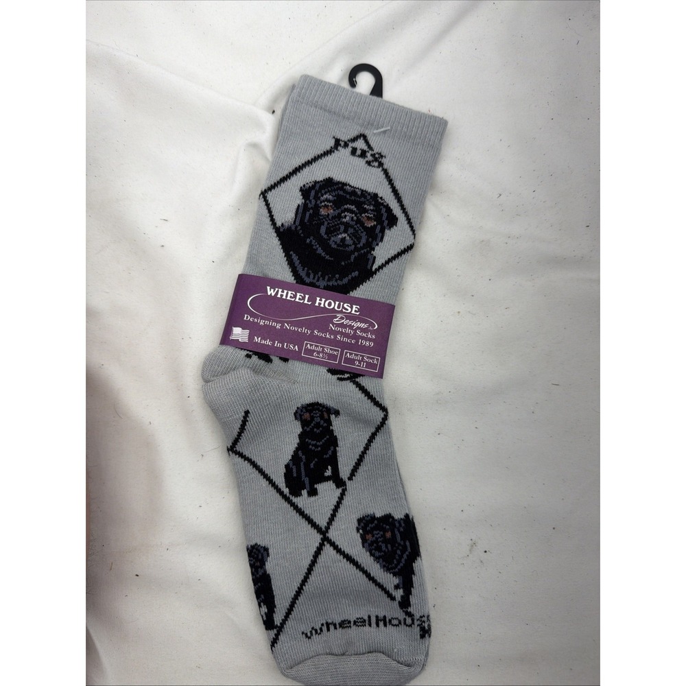 (2 Pr) Pug Puppy Dog Socks By Wheel‎ House Designs-USA Made! Sock Size 9-11